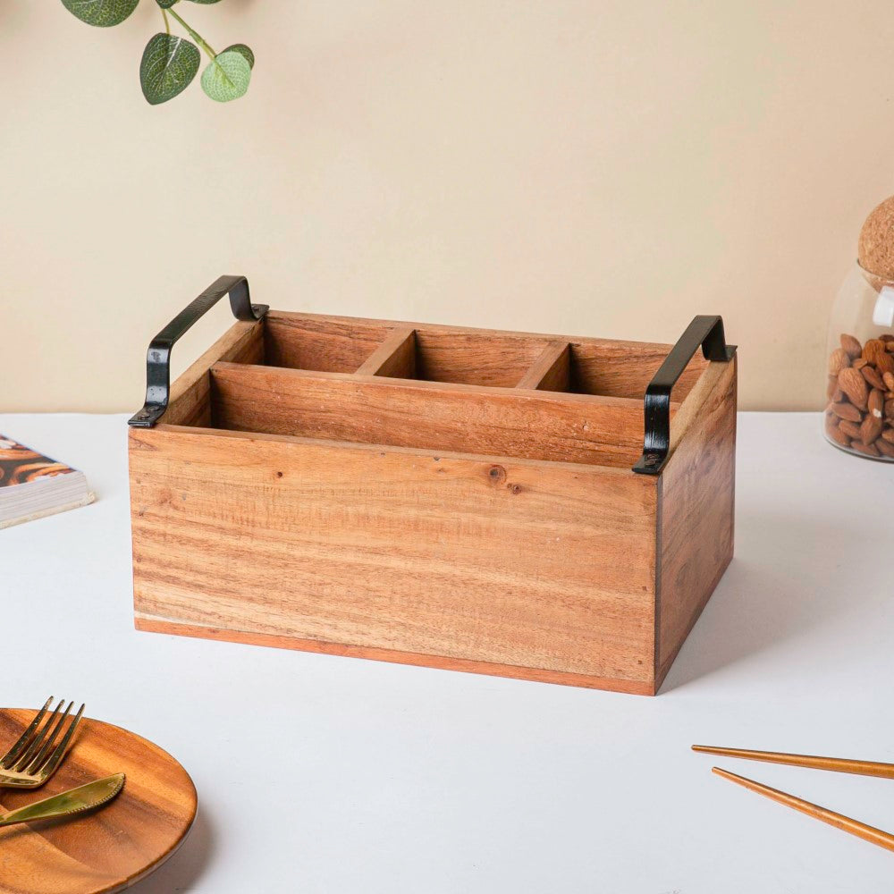 Acacia Caddy With Handle 10 Inch Nestasia