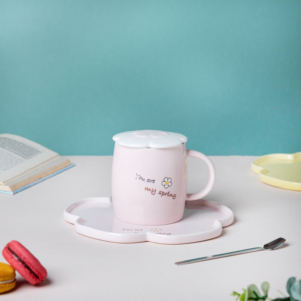 Cup With Flower Plate Pink 360 ml Nestasia