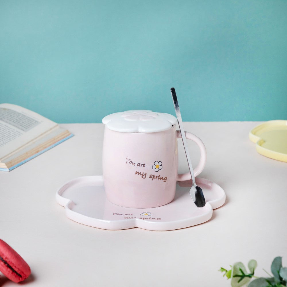 Cup With Flower Plate Pink 360 ml Nestasia