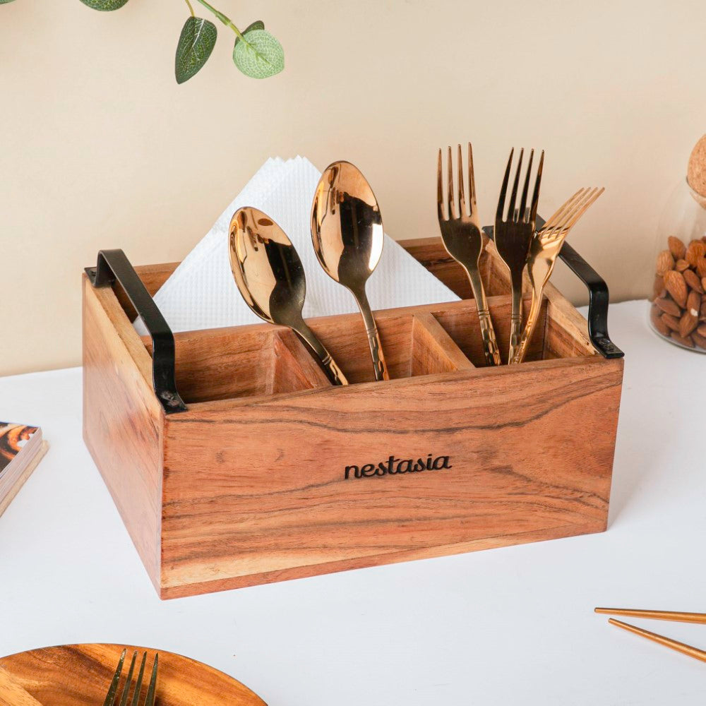 Acacia Caddy With Handle 10 Inch Nestasia