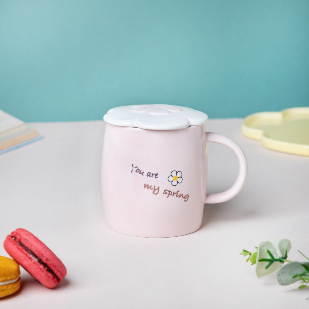 Cup With Flower Plate Pink 360 ml Nestasia