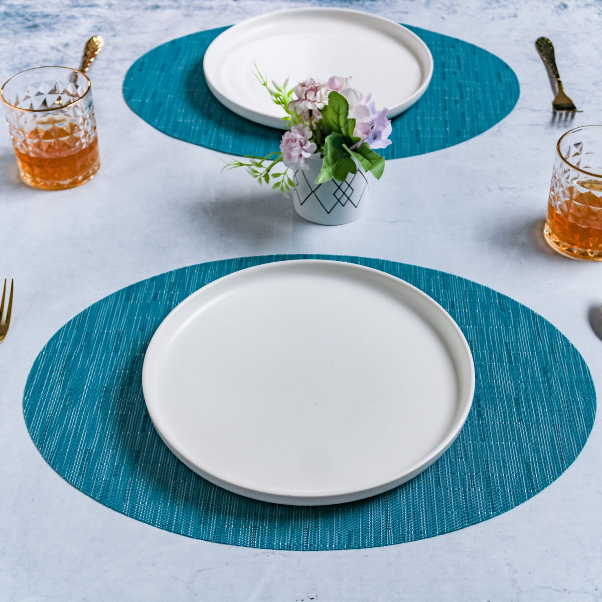 Oval Table Mat Blue Set of 2 Nestasia