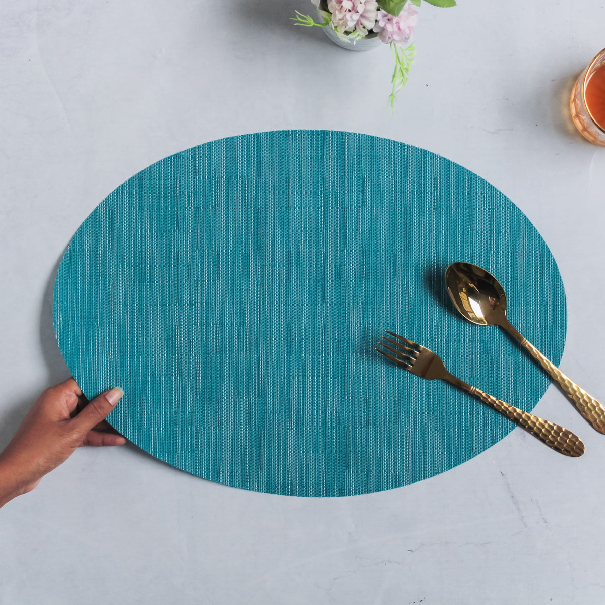 Oval Table Mat Blue Set of 2 Nestasia
