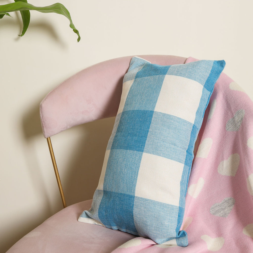 Blue Checkered Bed Pillow Cover Nestasia