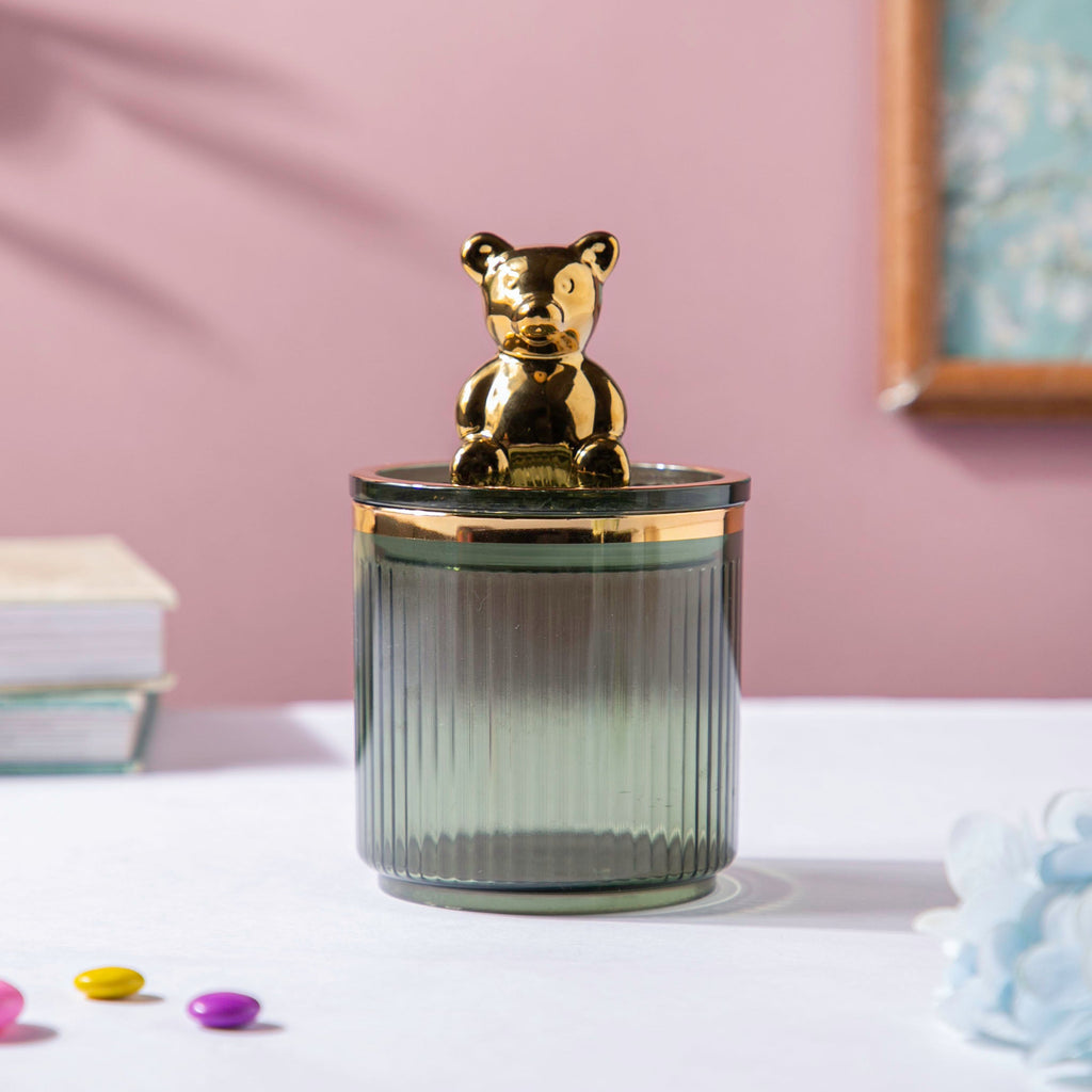 Vintage Jar With Bear Lid Green 350ml Nestasia