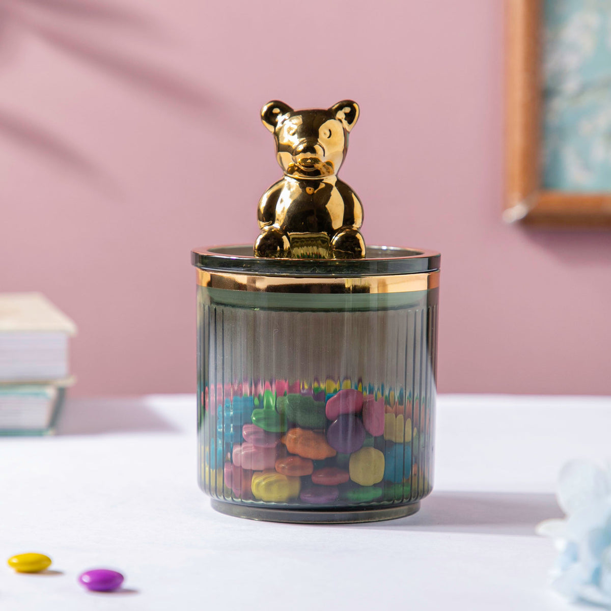 Vintage Jar With Bear Lid Green 350ml Nestasia