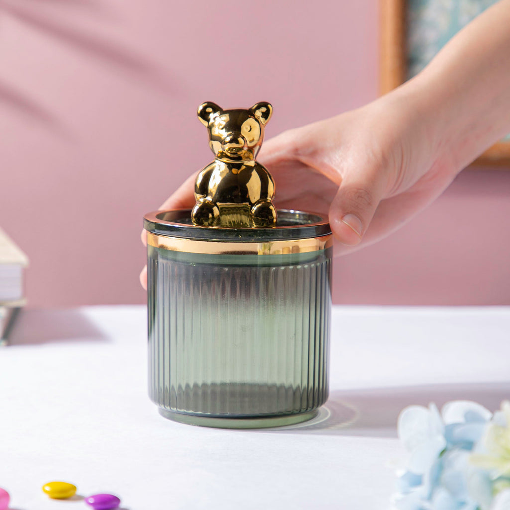 Vintage Jar With Bear Lid Green 350ml Nestasia