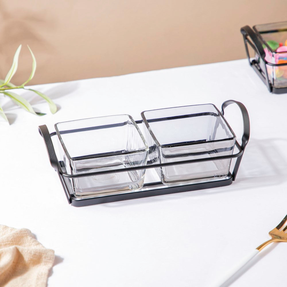 Clear Glass Bowl With Tray Set Of 3 200ml Nestasia