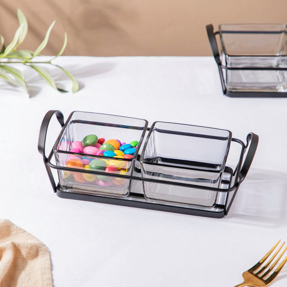 Clear Glass Bowl With Tray Set Of 3 200ml Nestasia