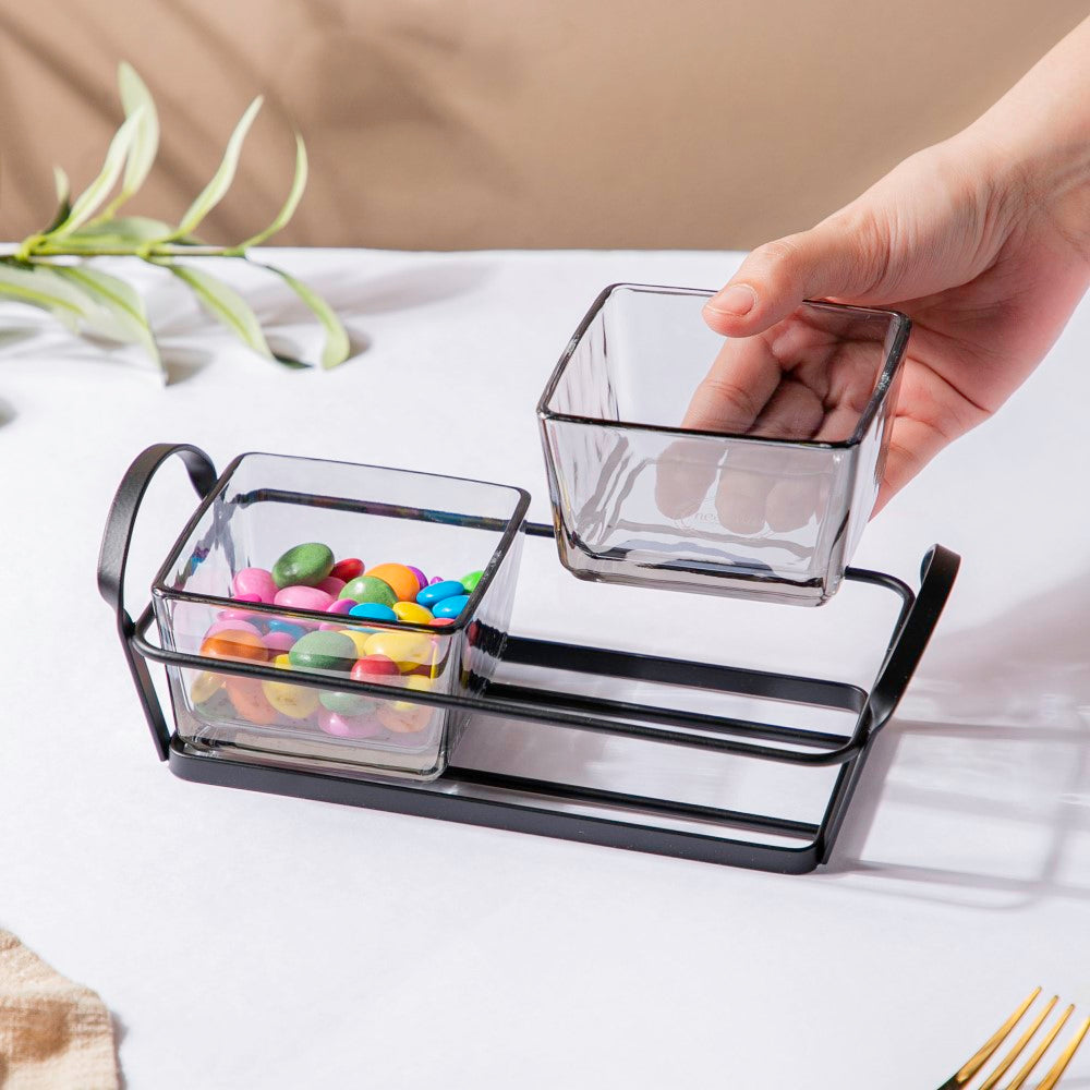Clear Glass Bowl With Tray Set Of 3 200ml Nestasia