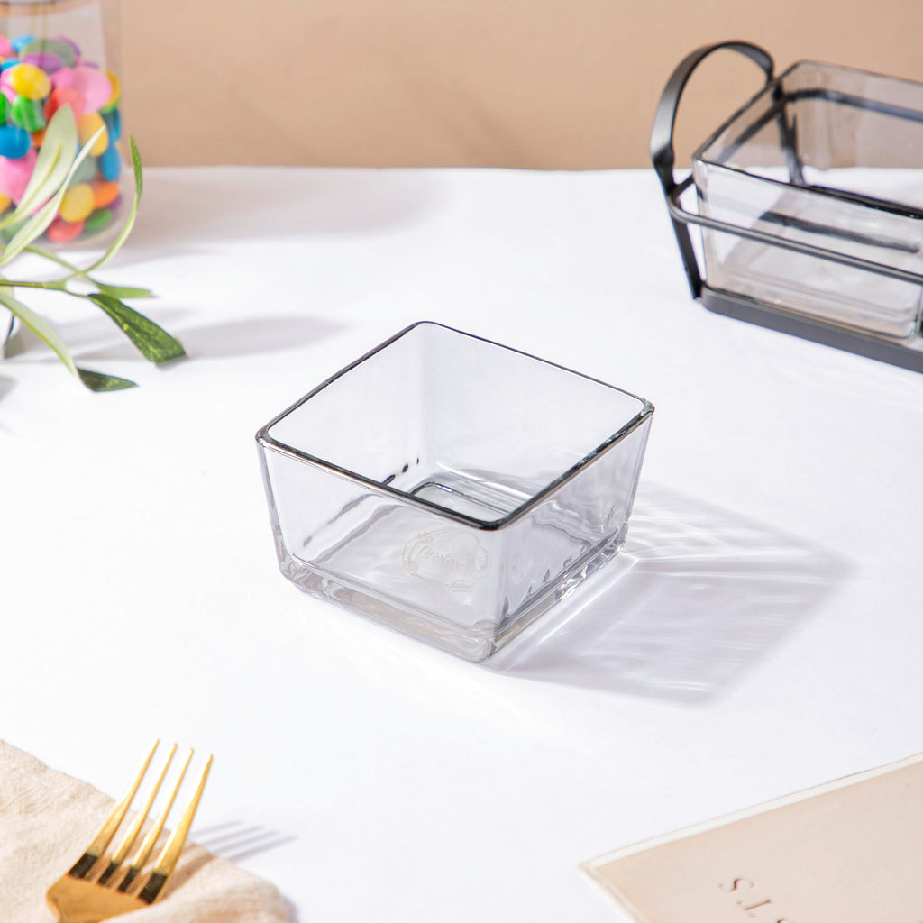 Glass Square Bowl With Tray Set Of 4 200ml Nestasia