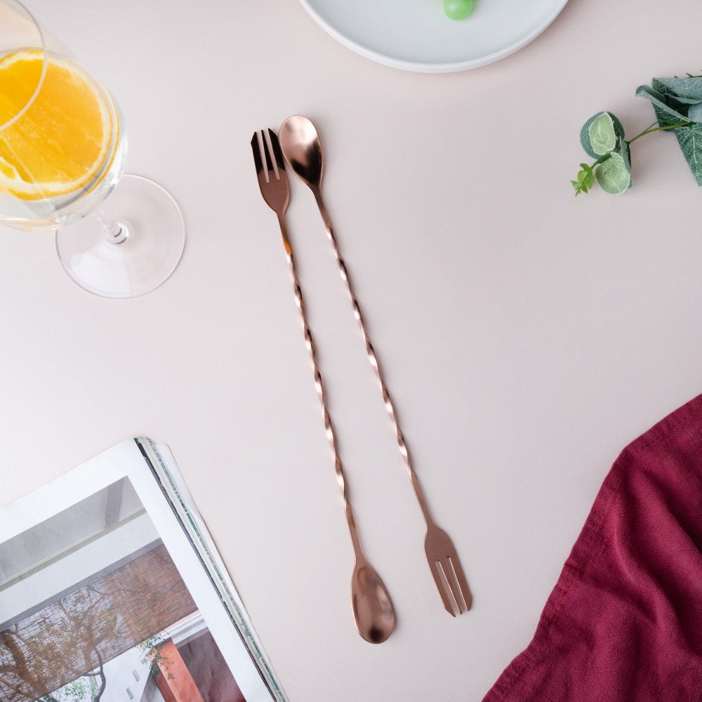 Bar Spoon With Fork Rose Gold Set of 2 Nestasia