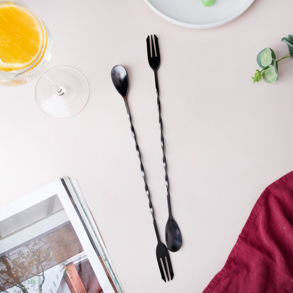 Bar Spoon With Fork Black Set of 2 Nestasia