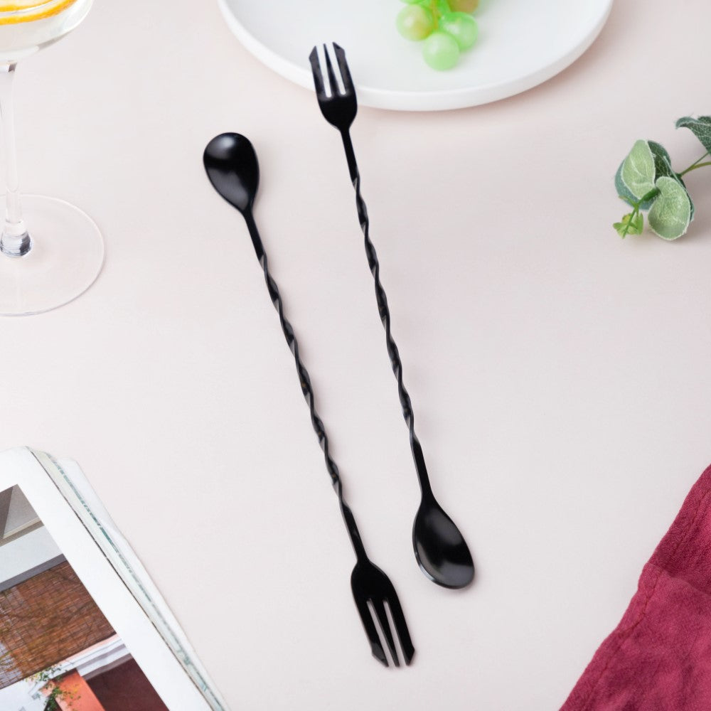Bar Spoon With Fork Black Set of 2 Nestasia