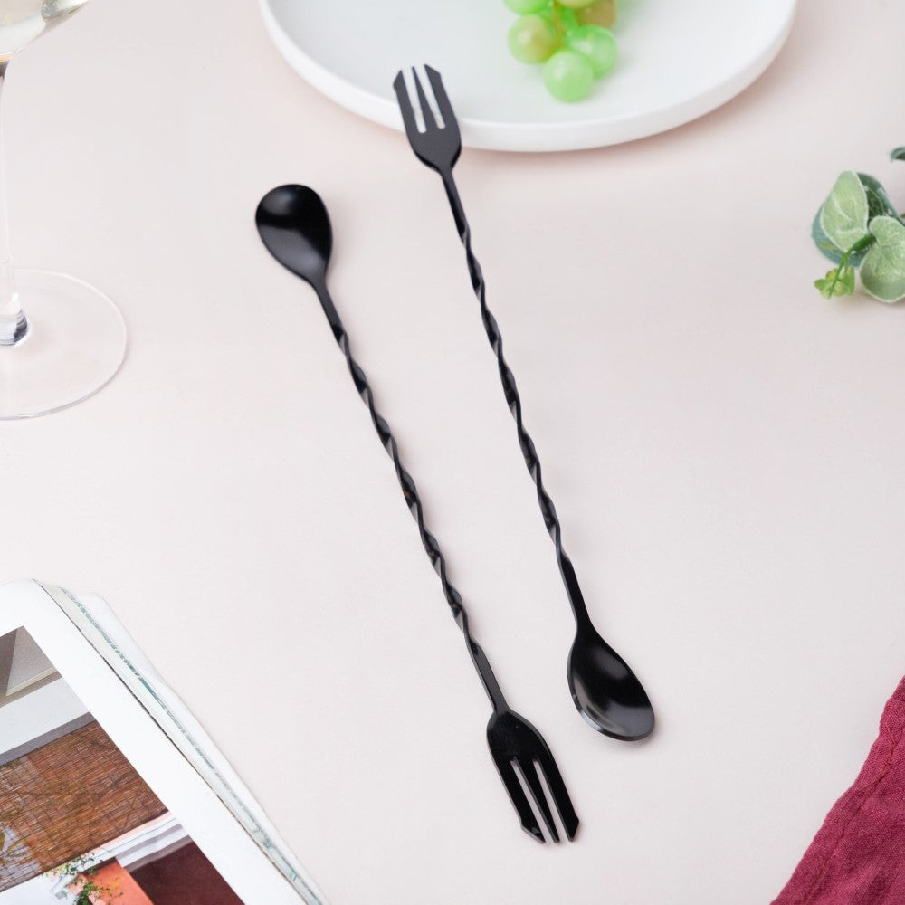 Bar Spoon With Fork Black Set of 2 Nestasia