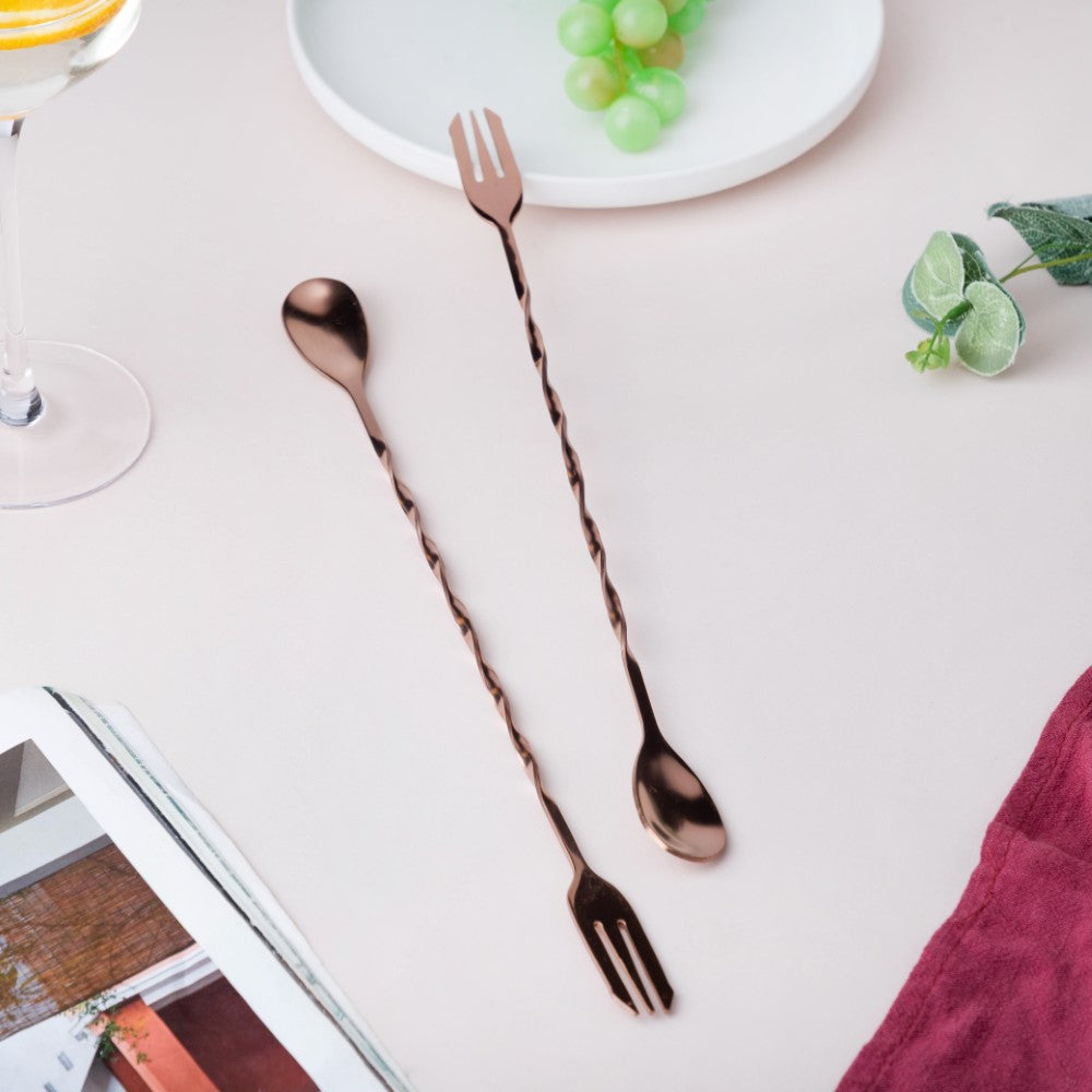 Bar Spoon With Fork Rose Gold Set of 2 Nestasia