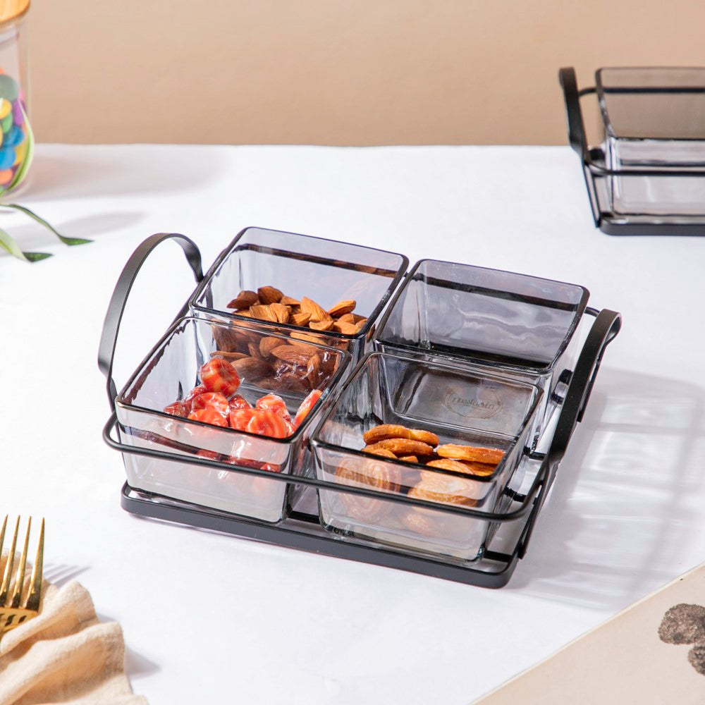 Ash Grey Bowl With Tray Set Of 5 200ml Nestasia