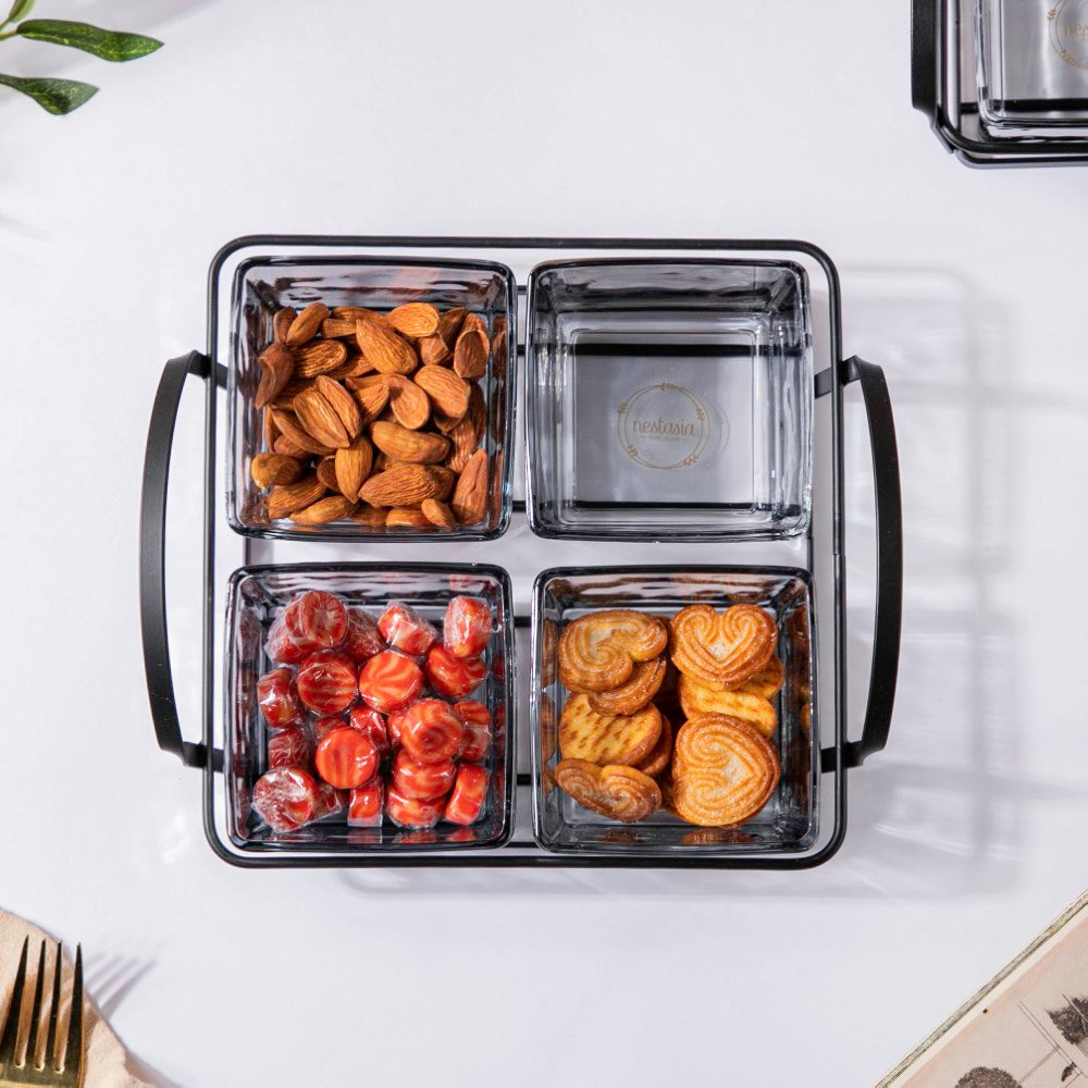 Ash Grey Bowl With Tray Set Of 5 200ml Nestasia