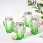 Prickly Cacti Glass Jar Green with Lid Set of 4 Nestasia