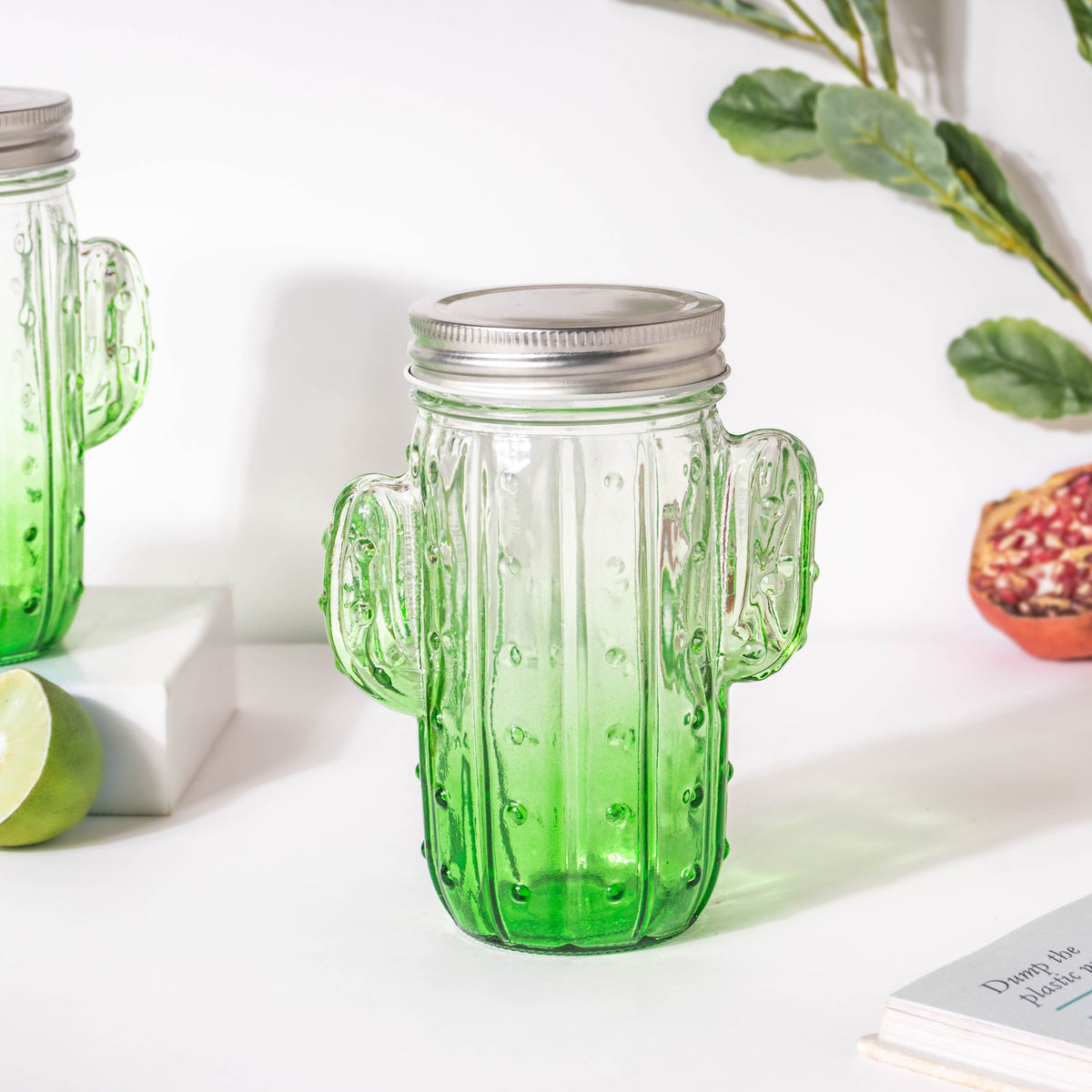 Prickly Cacti Glass Jar Green with Lid Set of 4 Nestasia
