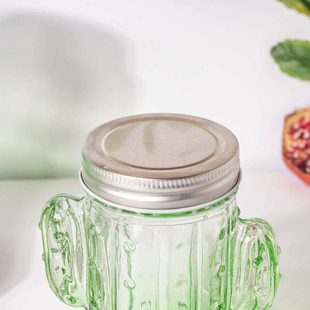 Prickly Cacti Glass Jar Green with Lid Set of 4 Nestasia