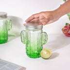 Prickly Cacti Glass Jar Green with Lid Set of 4 Nestasia