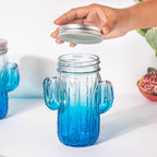 Prickly Cacti Glass Jar Blue with Lid Set of 4 Nestasia