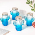 Prickly Cacti Glass Jar Blue with Lid Set of 4 Nestasia