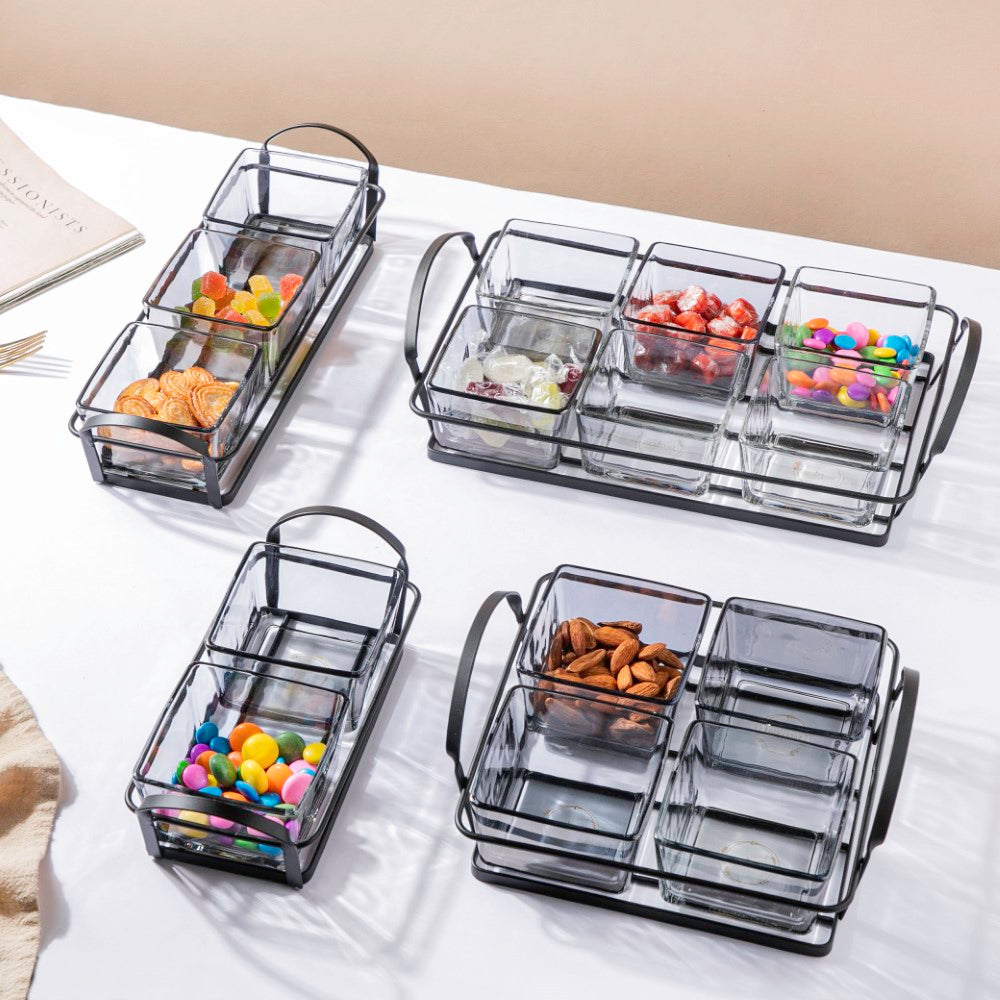 Clear Glass Bowl With Tray Set Of 3 200ml Nestasia