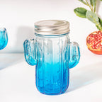 Prickly Cacti Glass Jar Blue with Lid Set of 4 Nestasia