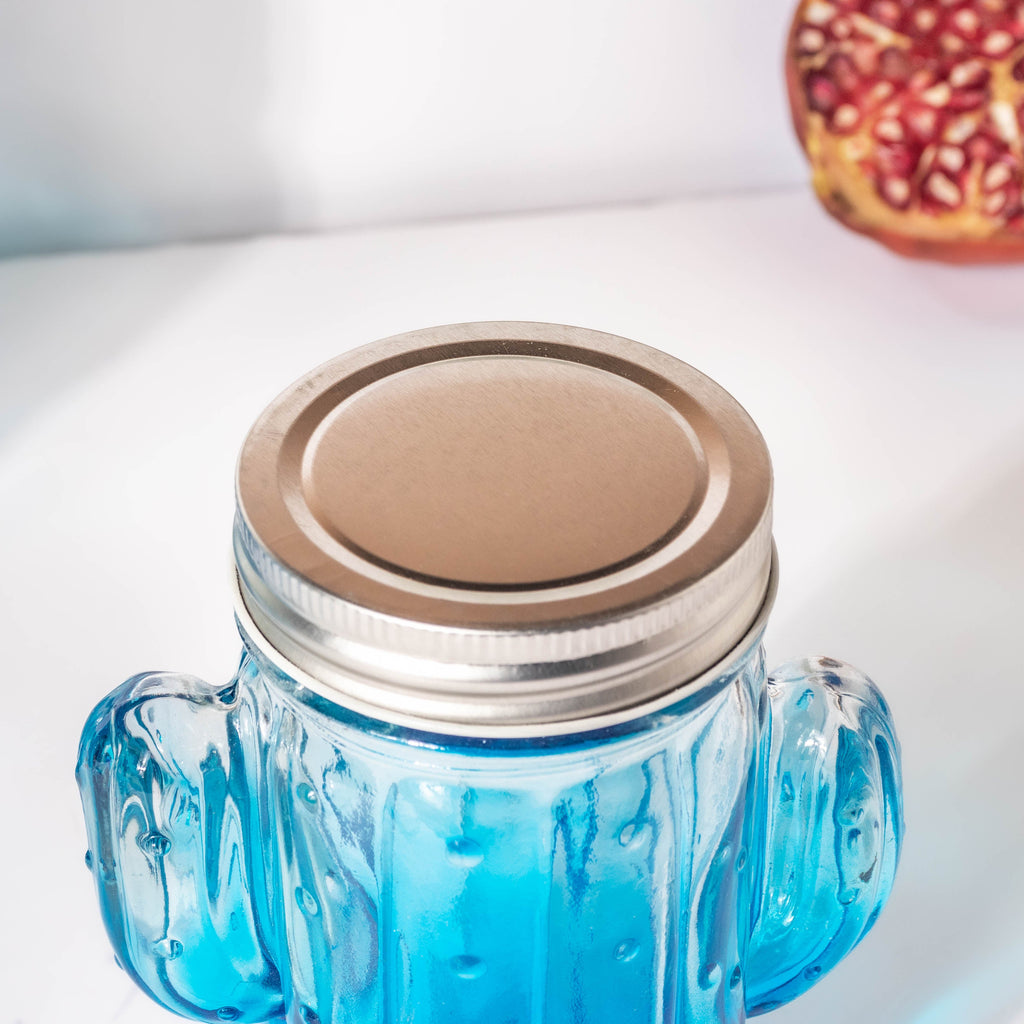Prickly Cacti Glass Jar Blue with Lid Set of 4 Nestasia