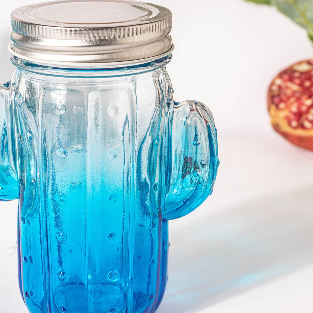 Prickly Cacti Glass Jar Blue with Lid Set of 4 Nestasia