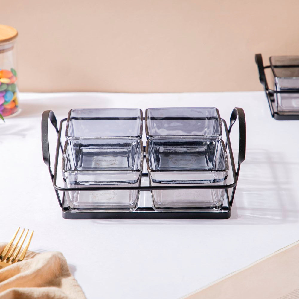 Ash Grey Bowl With Tray Set Of 5 200ml Nestasia
