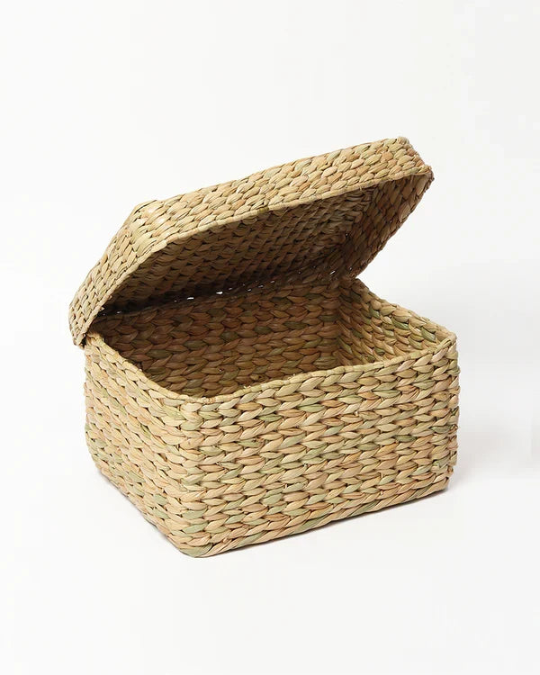 Handmade Seagrass Storage Box with Lid for Wardrobe & Accessories