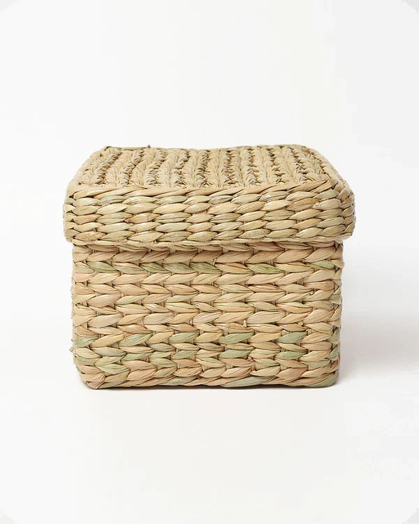 Handmade Seagrass Storage Box with Lid for Wardrobe & Accessories
