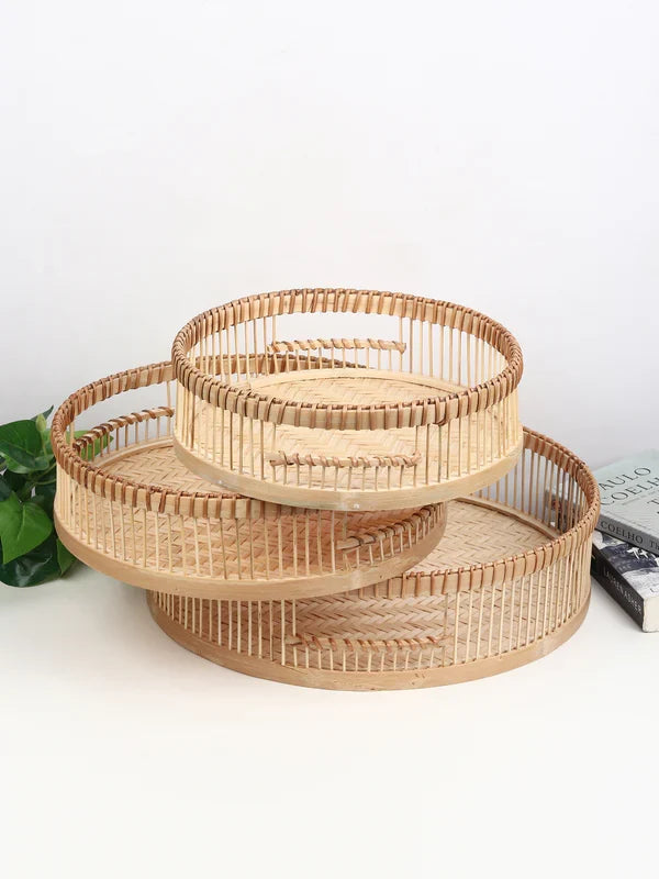 Natural Bamboo Set of 3 Tray for Gifting, Serving, and Multipurpose Use