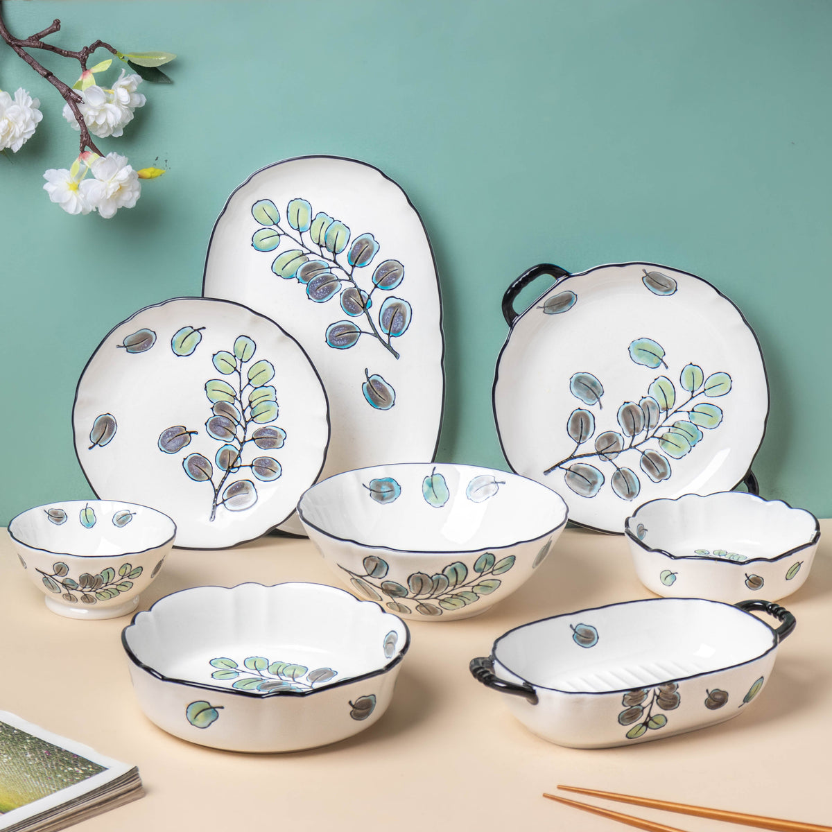Aspen Leaves Long Serving Bowl 8 Inch Nestasia