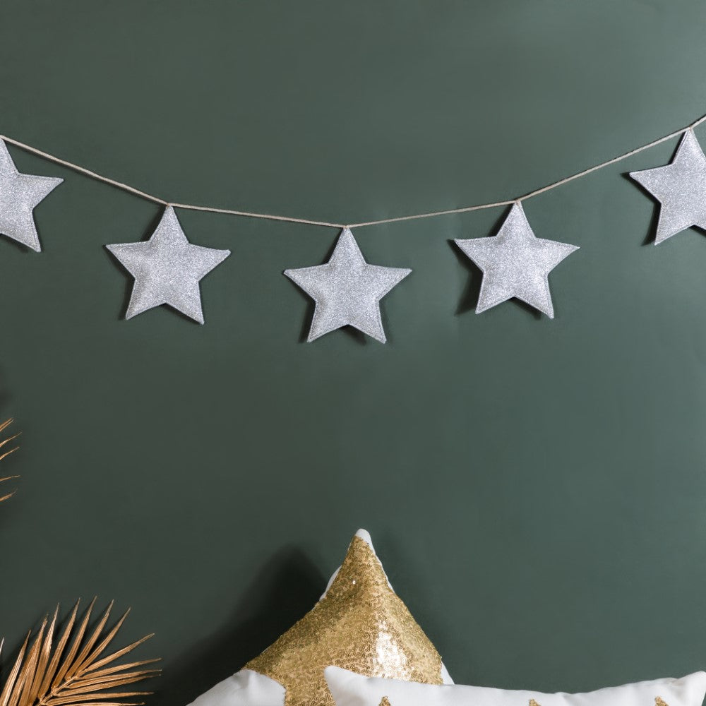 Festive Shimmery Star Bunting Silver 98 Inch Nestasia