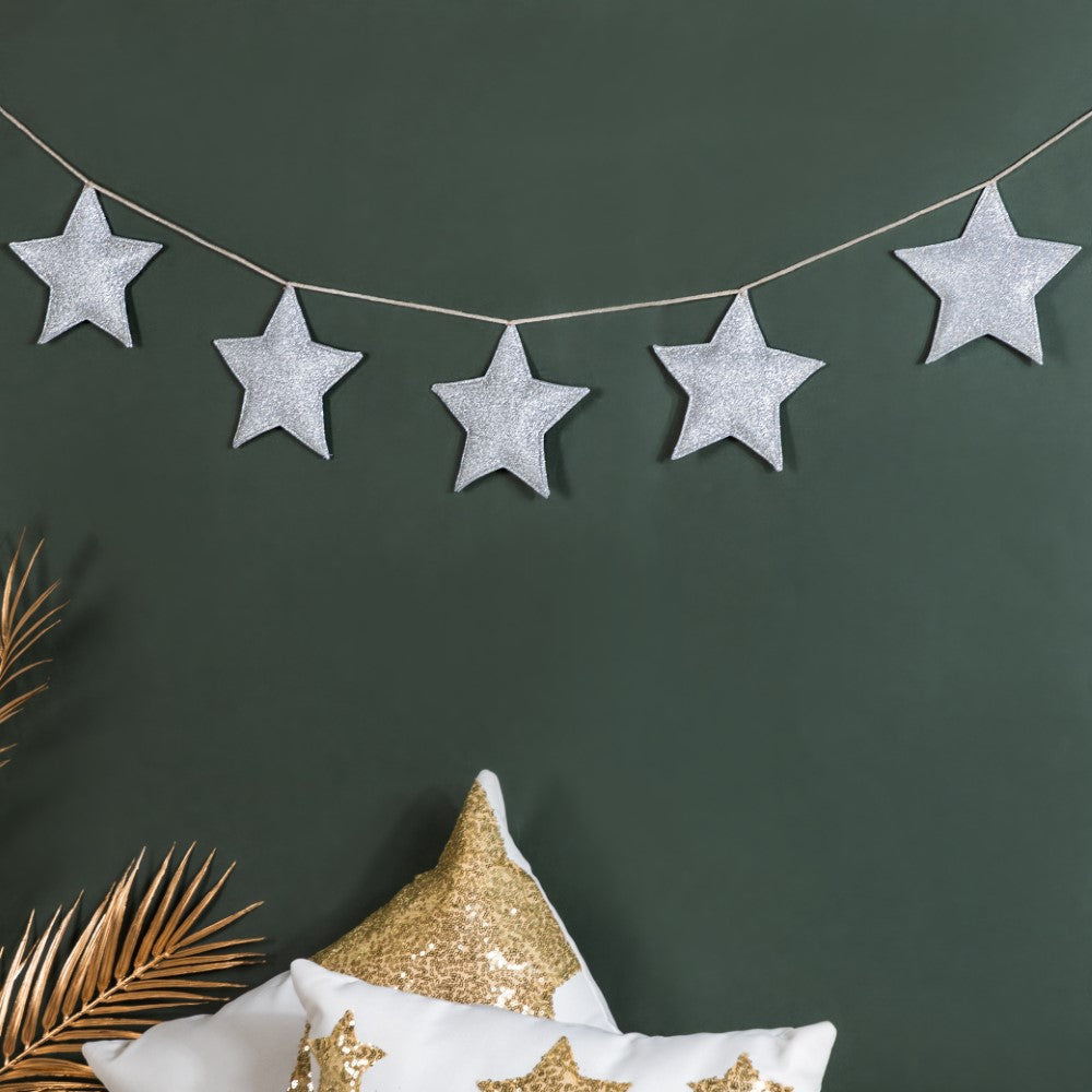 Festive Shimmery Star Bunting Silver 98 Inch Nestasia
