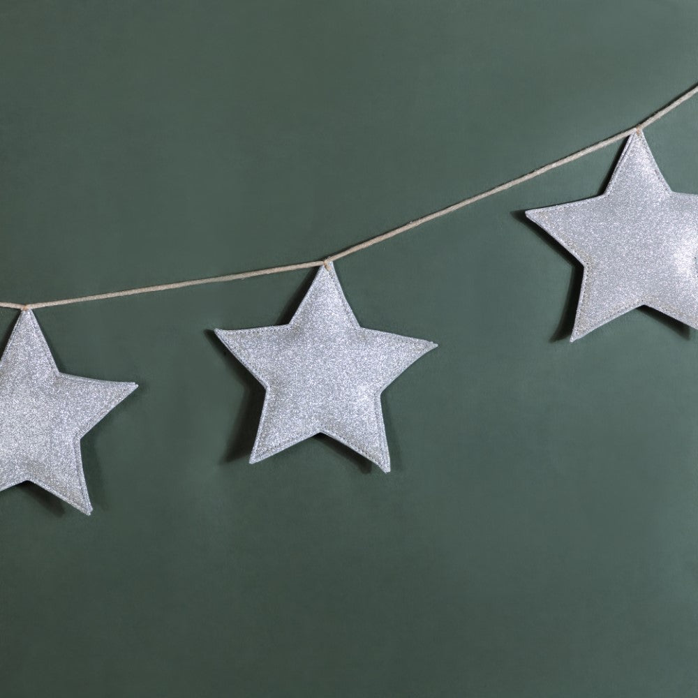 Festive Shimmery Star Bunting Silver 98 Inch Nestasia