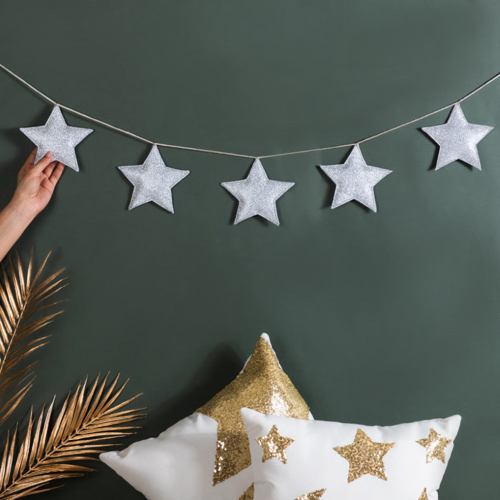 Festive Shimmery Star Bunting Silver 98 Inch Nestasia