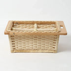 Wicker Modular Kitchen Basket with Double Compartments for Pantry and Drawer Organization