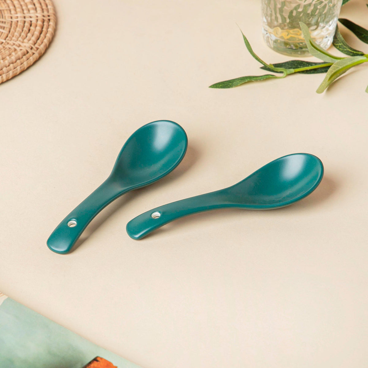 Ceramic Soup Spoon Dark Green Set of 2 Nestasia