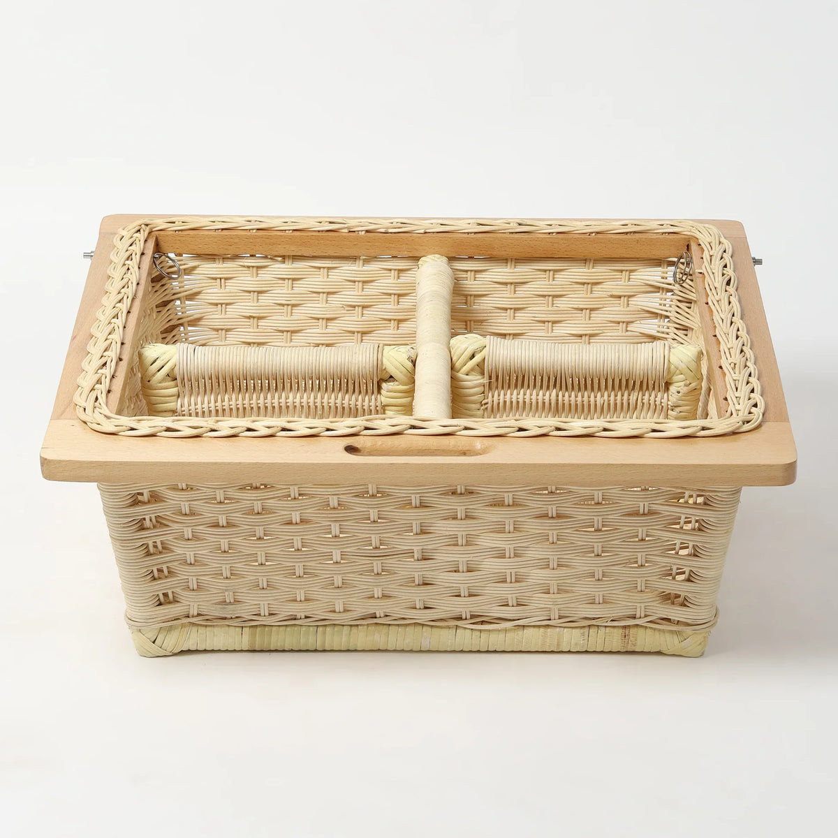 Handwoven Wicker Pull-Out Kitchen Basket with Double Partition for Organized Storage