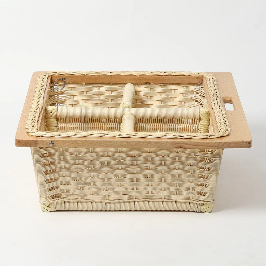 Handwoven Wicker Pull-Out Kitchen Basket with Double Partition for Organized Storage