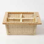 Handwoven Wicker Pull-Out Kitchen Basket with Double Partition for Organized Storage