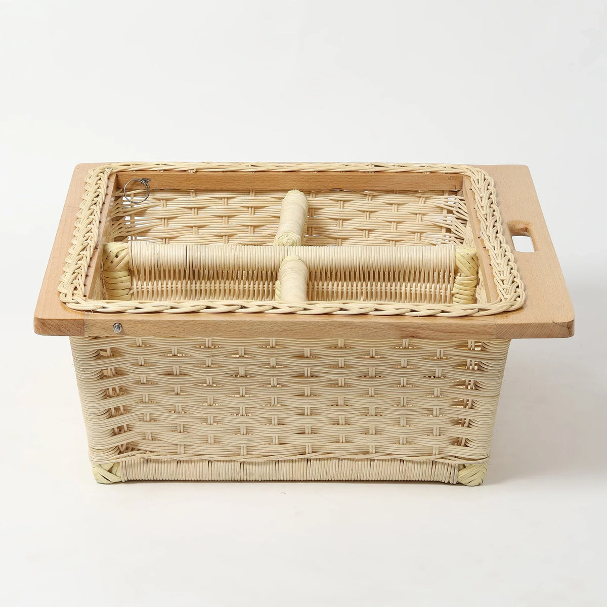 Handwoven Wicker Pull-Out Kitchen Basket with Double Partition for Organized Storage
