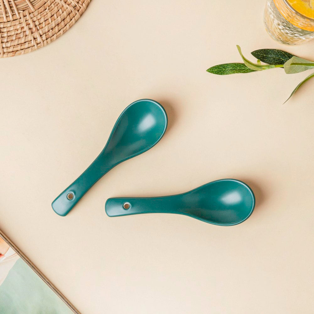 Ceramic Soup Spoon Dark Green Set of 2 Nestasia