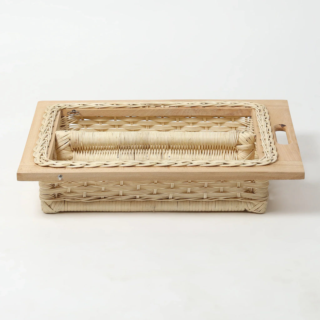 Rustic Wicker Pull-Out Storage Basket with Partition for Kitchen and Home Use