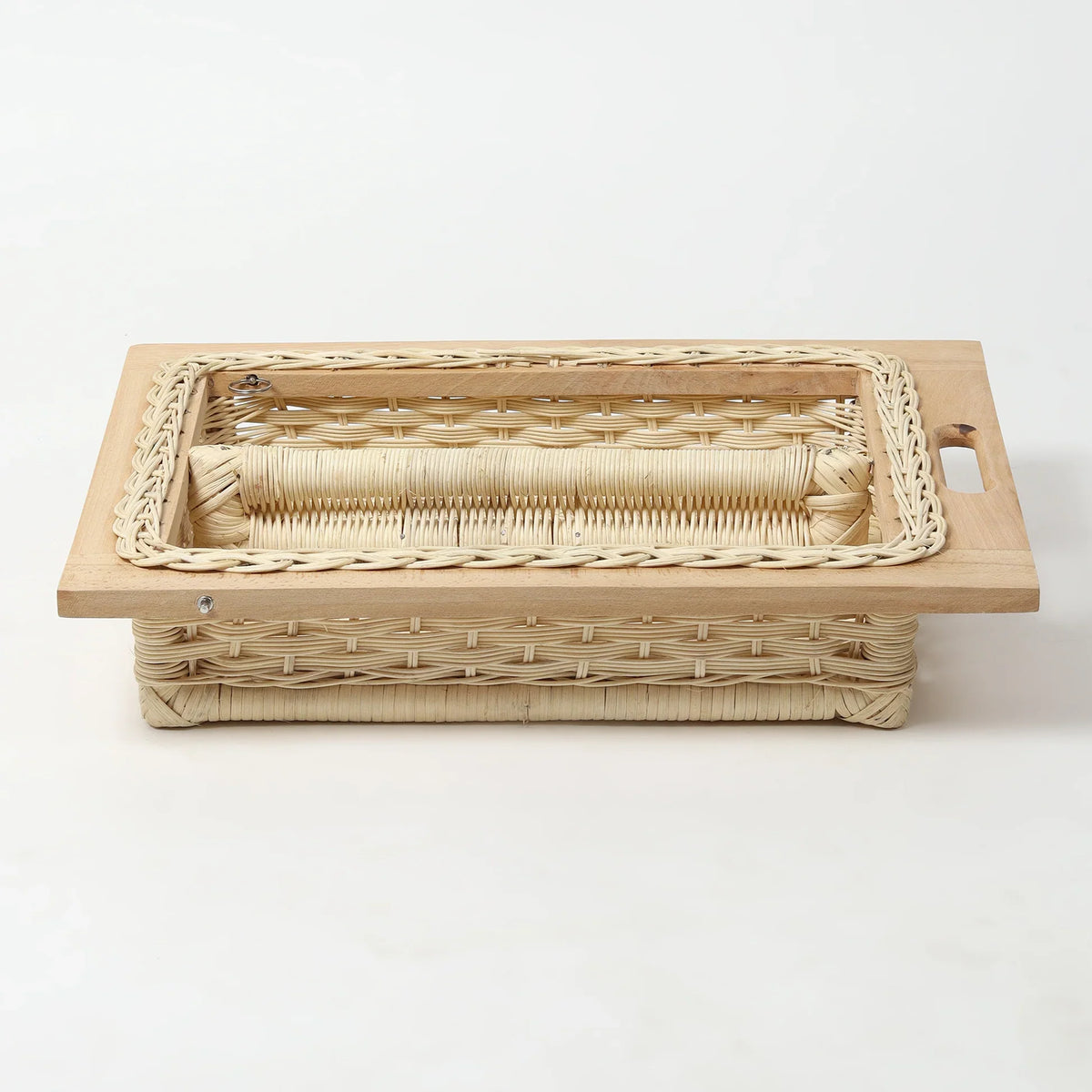 Rustic Wicker Pull-Out Storage Basket with Partition for Kitchen and Home Use